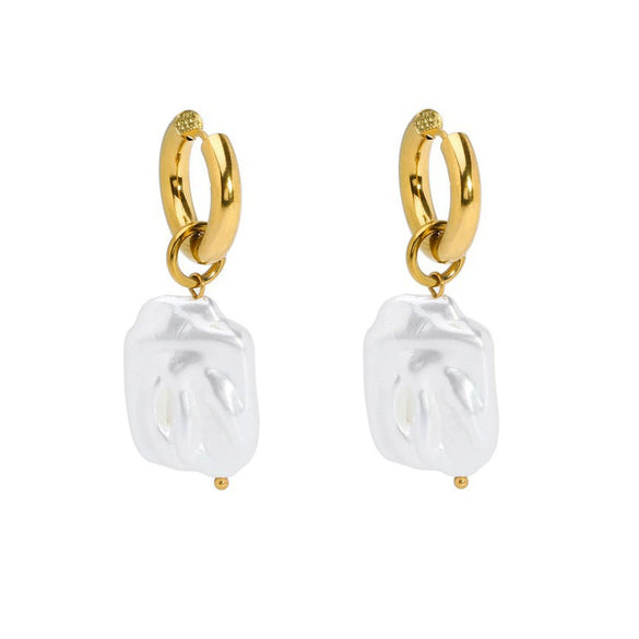 Wholesale Baroque Imitation Freshwater Pearl Earrings High Sense Geometric 18K Gold Plated Stainless Steel Pvdp Furnace Real Gold Process For Women