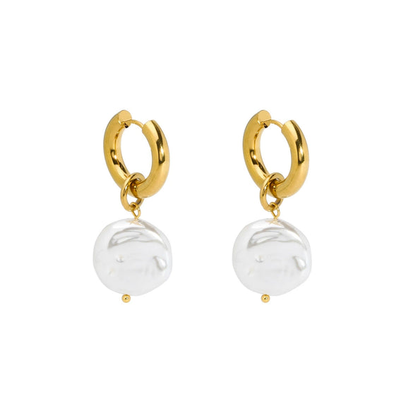 Wholesale Baroque Imitation Freshwater Pearl Earrings High Sense Geometric 18K Gold Plated Stainless Steel Pvdp Furnace Real Gold Process For Women