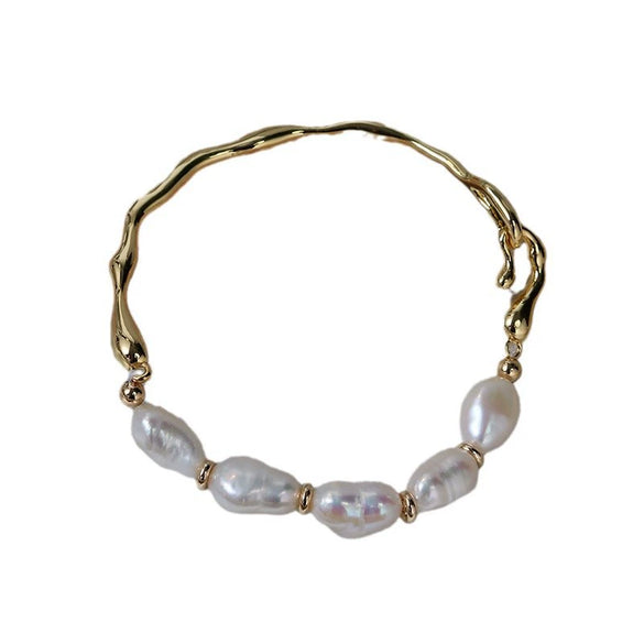 Wholesale Baroque Natural Freshwater Pearl Copper Bracelet Simple Elegant Minimalist Unisex