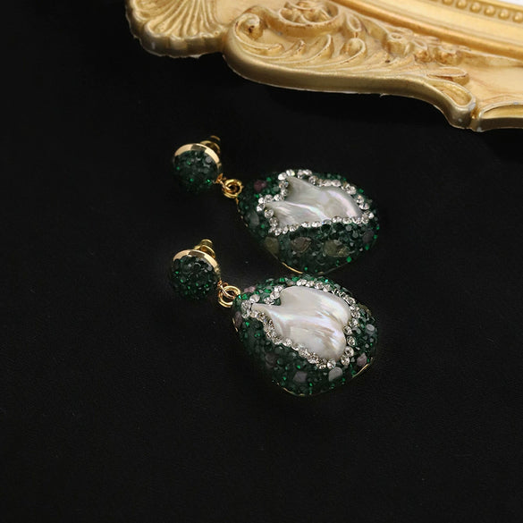 Wholesale Baroque Natural Freshwater Pearl Earrings With Geometric Pattern And Electroplating Diamondencrusted Retro And Elegant For Women