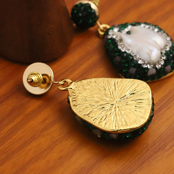 Wholesale Baroque Natural Freshwater Pearl Earrings With Geometric Pattern And Electroplating Diamondencrusted Retro And Elegant For Women