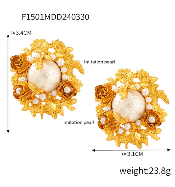 Wholesale Baroque Retro Exaggerated Middle Ancient Earrings With Antique Laminated Flower Design And Geometric Pattern Electroplated