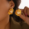 Wholesale Baroque Retro Exaggerated Middle Ancient Earrings With Antique Laminated Flower Design And Geometric Pattern Electroplated
