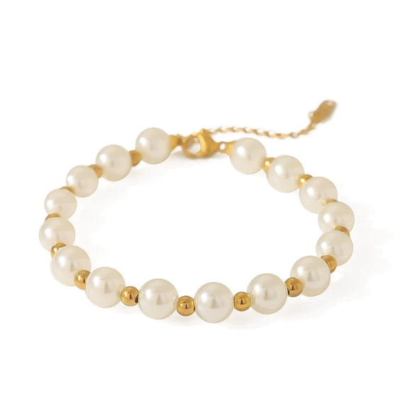 Wholesale Baroque Style Stainless Steel 18K Gold Plated Artificial Pearl String Gold Beads Geometric Bracelet With 18K Vacuum Plating In Furnace For Women