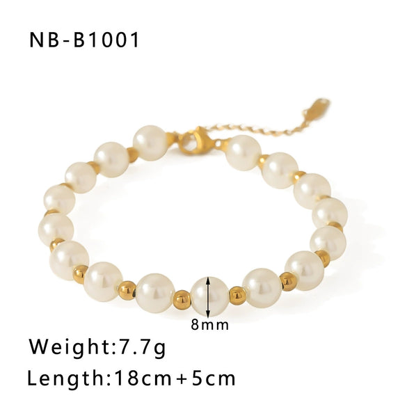 Wholesale Baroque Style Stainless Steel 18K Gold Plated Artificial Pearl String Gold Beads Geometric Bracelet With 18K Vacuum Plating In Furnace For Women