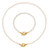 Wholesale Baroque Style Titanium Steel Freshwater Pearl Necklace And Bracelet Jewelry Set With Otto Buckle And Electroplating
