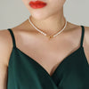 Wholesale Baroque Style Titanium Steel Freshwater Pearl Necklace And Bracelet Jewelry Set With Otto Buckle And Electroplating