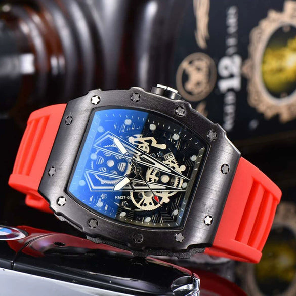 Wholesale Barrel Dial Quartz Watch Business Style Alloy Case Rubber Strap Stainless Steel Buckle For Men
