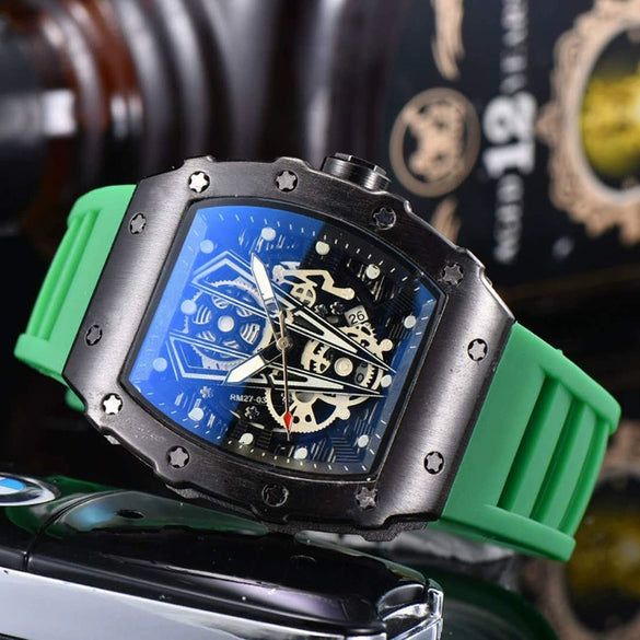 Wholesale Barrel Dial Quartz Watch Business Style Alloy Case Rubber Strap Stainless Steel Buckle For Men