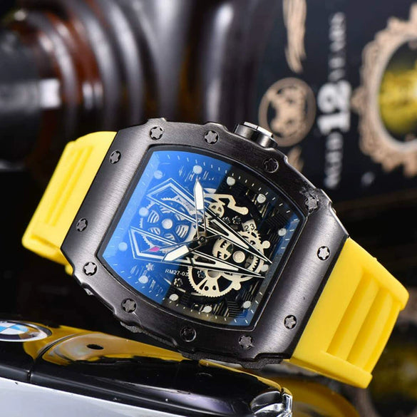 Wholesale Barrel Dial Quartz Watch Business Style Alloy Case Rubber Strap Stainless Steel Buckle For Men