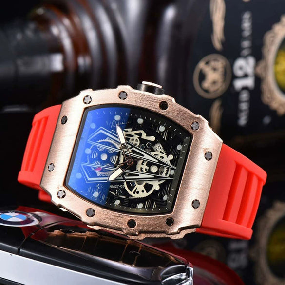Wholesale Barrel Dial Quartz Watch Business Style Alloy Case Rubber Strap Stainless Steel Buckle For Men