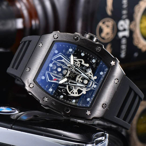 Wholesale Barrel Dial Quartz Watch Business Style Alloy Case Rubber Strap Stainless Steel Buckle For Men