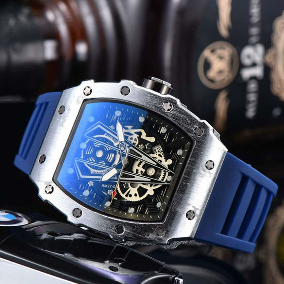Wholesale Barrel Dial Quartz Watch Business Style Alloy Case Rubber Strap Stainless Steel Buckle For Men