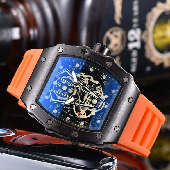 Wholesale Barrel Dial Quartz Watch Business Style Alloy Case Rubber Strap Stainless Steel Buckle For Men