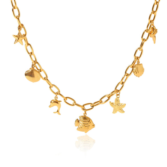 Wholesale Beach Ocean Wind Titanium Steel And Stainless Steel Necklace With Starfish Dolphin Seahorse Shell Pendant And Cross Chain For Women Electroplated Animal Zodiac Design