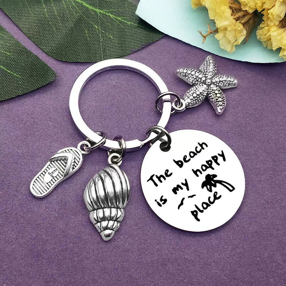 Wholesale Beach Stainless Steel Keychain With Starfish And Conch Design