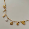 Wholesale Beach Starfish And Conch Pendant Necklace Natural Style Stainless Steel Mixed Gemstone Inlay 18K Gold Plated