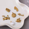 Wholesale Beach Starfish And Conch Pendant Necklace Natural Style Stainless Steel Mixed Gemstone Inlay 18K Gold Plated