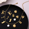 Wholesale Beach Starfish And Conch Pendant Necklace Natural Style Stainless Steel Mixed Gemstone Inlay 18K Gold Plated