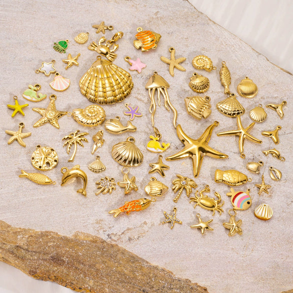 Wholesale Beach Wind Pendant Accessories Animal Style Starfish Shell 304 Stainless Steel Electroplated