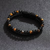 Wholesale Beaded And Leather Woven Bracelet Natural Tiger Eye Volcanic Stone Handmade Geometric Style Unisex