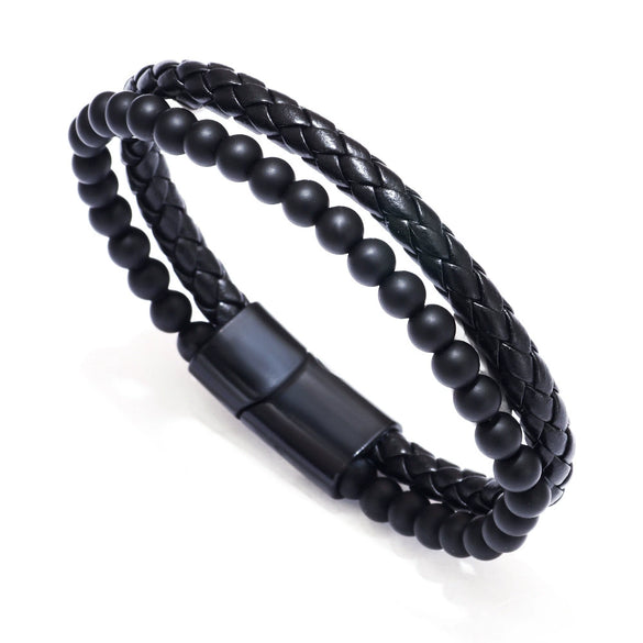Wholesale Beaded And Leather Woven Bracelet Natural Tiger Eye Volcanic Stone Handmade Geometric Style Unisex