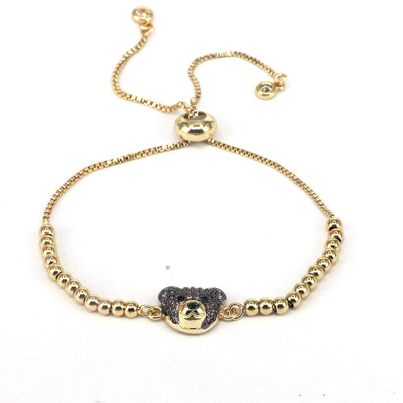 Wholesale Beaded Bracelet Copper Gold Plated Animal Bear Zircon Ins Style