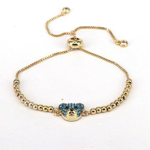 Wholesale Beaded Bracelet Copper Gold Plated Animal Bear Zircon Ins Style