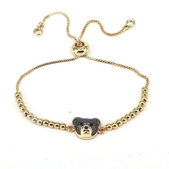 Wholesale Beaded Bracelet Copper Gold Plated Animal Bear Zircon Ins Style