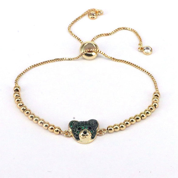 Wholesale Beaded Bracelet Copper Gold Plated Animal Bear Zircon Ins Style