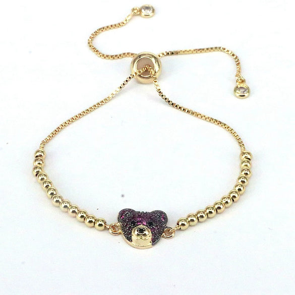 Wholesale Beaded Bracelet Copper Gold Plated Animal Bear Zircon Ins Style