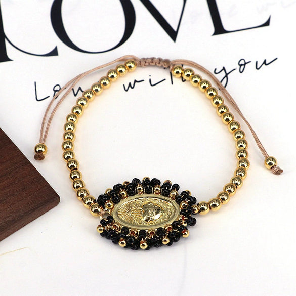 Wholesale Beaded Bracelet Gold Plated Copper Beads Geometric Pattern Electroplating For Women