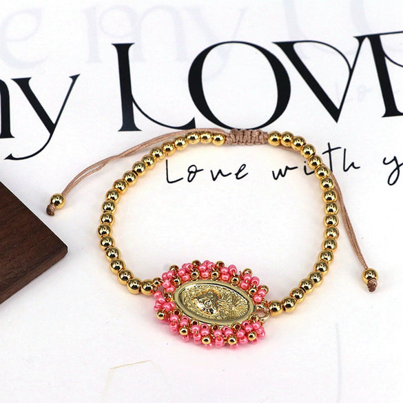 Wholesale Beaded Bracelet Gold Plated Copper Beads Geometric Pattern Electroplating For Women