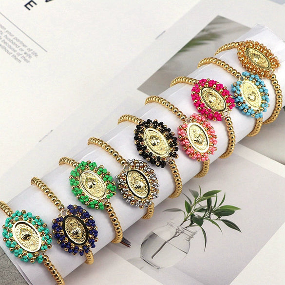 Wholesale Beaded Bracelet Gold Plated Copper Beads Geometric Pattern Electroplating For Women