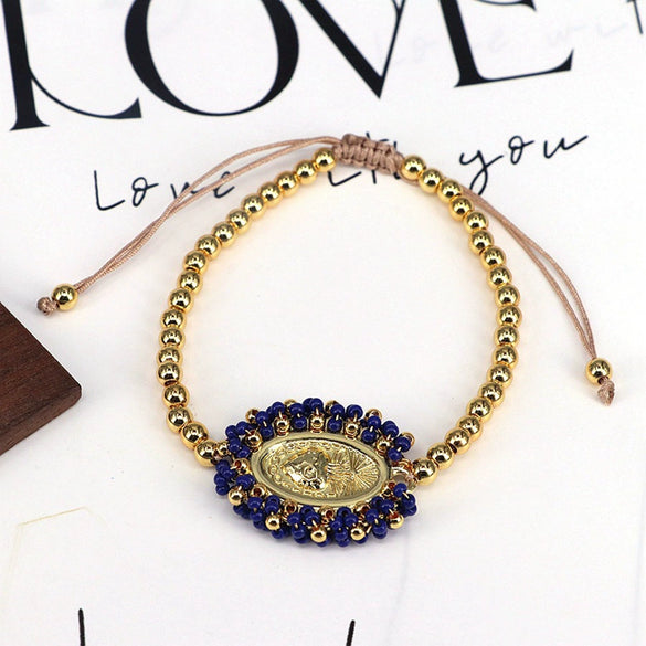 Wholesale Beaded Bracelet Gold Plated Copper Beads Geometric Pattern Electroplating For Women