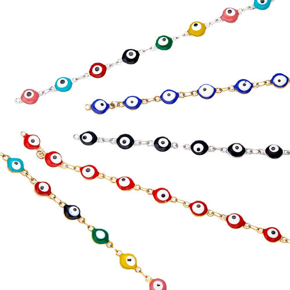 Wholesale Beaded Chain Necklace And Bracelet Making Stainless Steel Jewelry With Devil's Eye Pattern Electroplated