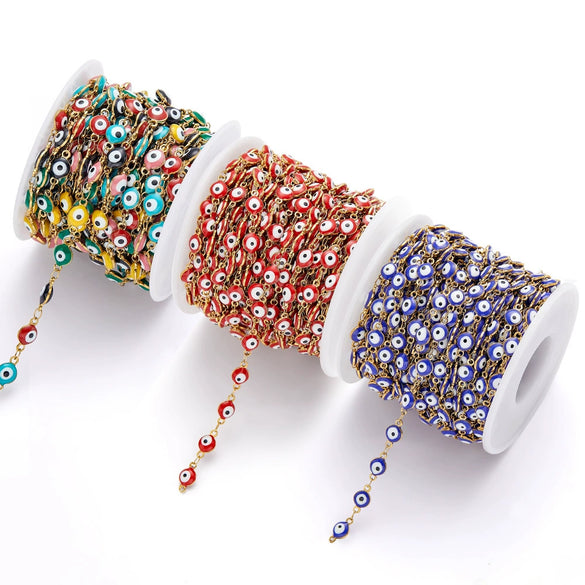 Wholesale Beaded Chain Necklace And Bracelet Making Stainless Steel Jewelry With Devil's Eye Pattern Electroplated