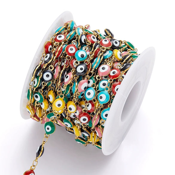 Wholesale Beaded Chain Necklace And Bracelet Making Stainless Steel Jewelry With Devil's Eye Pattern Electroplated