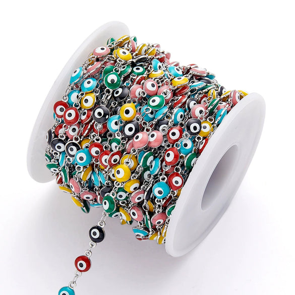 Wholesale Beaded Chain Necklace And Bracelet Making Stainless Steel Jewelry With Devil's Eye Pattern Electroplated