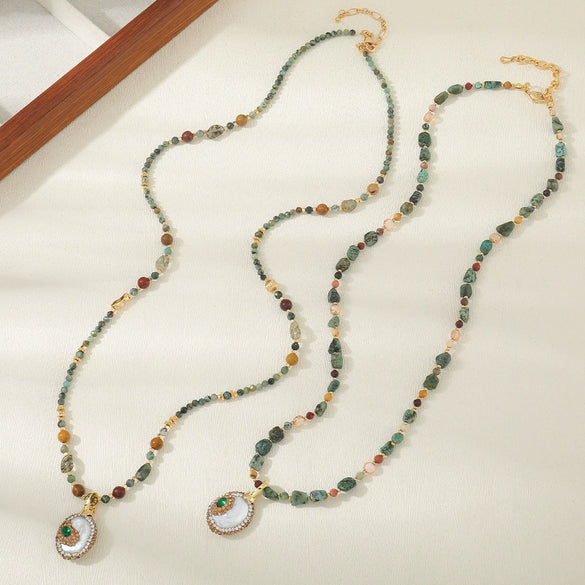 Wholesale Beaded Chain Necklace Handmade With Baroque Pearl African Pine Crystal Egg Yolk Tong Copper Geometric Design For Women