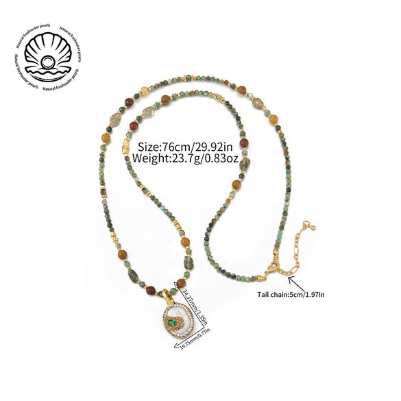 Wholesale Beaded Chain Necklace Handmade With Baroque Pearl African Pine Crystal Egg Yolk Tong Copper Geometric Design For Women