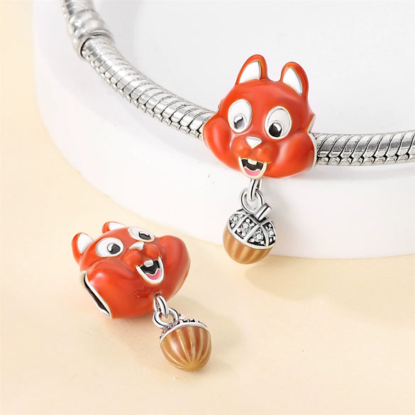 Wholesale Beaded Charm Copper Silver Plated Cute Squirrel Maple Leaf Pine Cone Animal Style Dripping Oil
