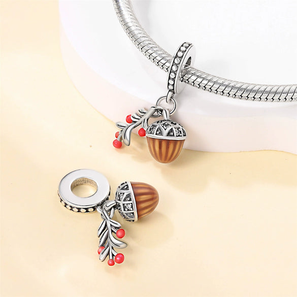 Wholesale Beaded Charm Copper Silver Plated Cute Squirrel Maple Leaf Pine Cone Animal Style Dripping Oil