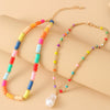 Wholesale Beaded Clavicle Chain And Pendant Necklace Soft Pottery Bohemian Geometric Handmade Style For Women