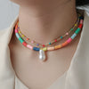 Wholesale Beaded Clavicle Chain And Pendant Necklace Soft Pottery Bohemian Geometric Handmade Style For Women