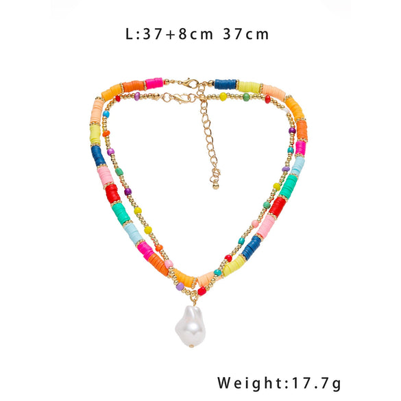 Wholesale Beaded Clavicle Chain And Pendant Necklace Soft Pottery Bohemian Geometric Handmade Style For Women
