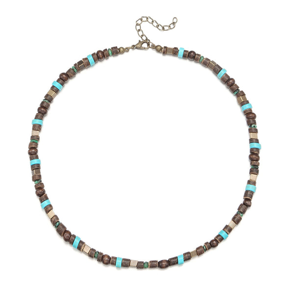 Wholesale Beaded Clavicle Chain Turquoise Metal Wooden Handmade Geometric Style For Men And Women