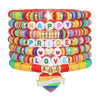 Wholesale Beaded Elastic Soft Ceramic Bracelet With Rainbow Love Pendant Geometric Handmade Polymer Clay Acrylic Glass Beads Unisex Boyfriend Style