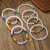 Wholesale Beaded Elastic Soft Ceramic Bracelet With Rainbow Love Pendant Geometric Handmade Polymer Clay Acrylic Glass Beads Unisex Boyfriend Style