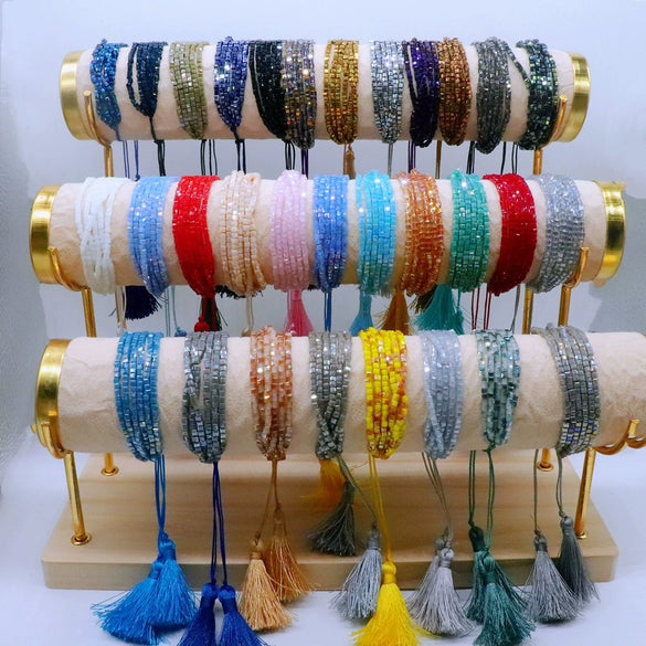 Wholesale Beaded Hand Woven Bohemian Tassel Bracelet Glass Glaze Drop Shape Geometric Style Unisex